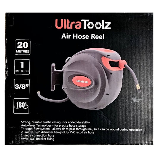 Ultratoolz Druckluftschlauch auf Rolle – 20 m (9,5 mm) mit Kunststoffgehäuse