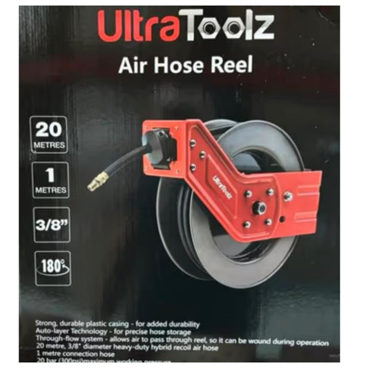 Ultratoolz Druckluftschlauch auf Rolle – 20 m (9,5 mm) auf Stahlrolle