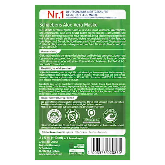 10 x Schaebens Gesichtsmaske Aloe Vera (2 x 5 ml), 10 ml