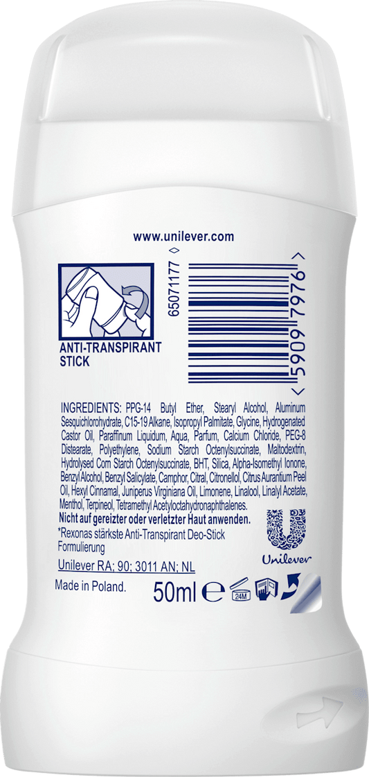 Rexona Maximum Protection deostick – achterkant verpakking – Purbesa Care